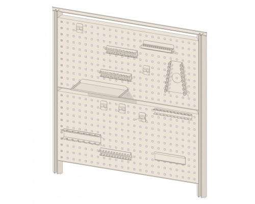 Панель перфорированная с аксессуарами для инструмента в мастерскую